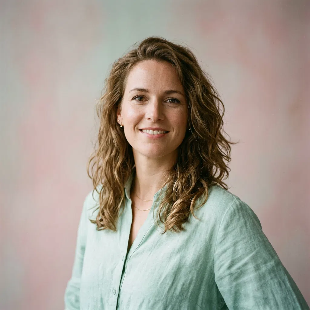 Studioportret van Amber Meijer, hoofdredacteur van ligamentsvivoliv, vriendelijk en professioneel