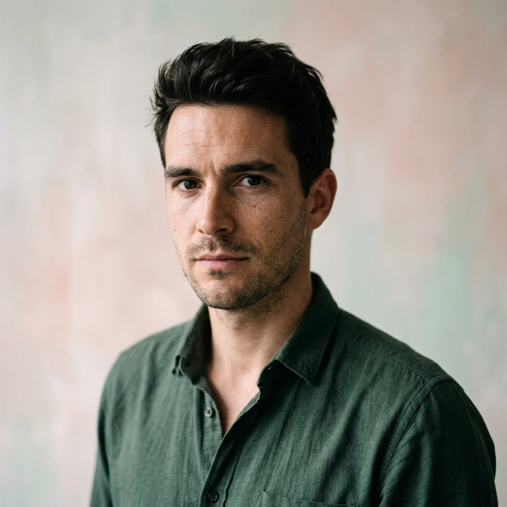 Studioportret van Floris Dekker, redacteur en fotograaf bij ligamentsvivoliv, geconcentreerde blik